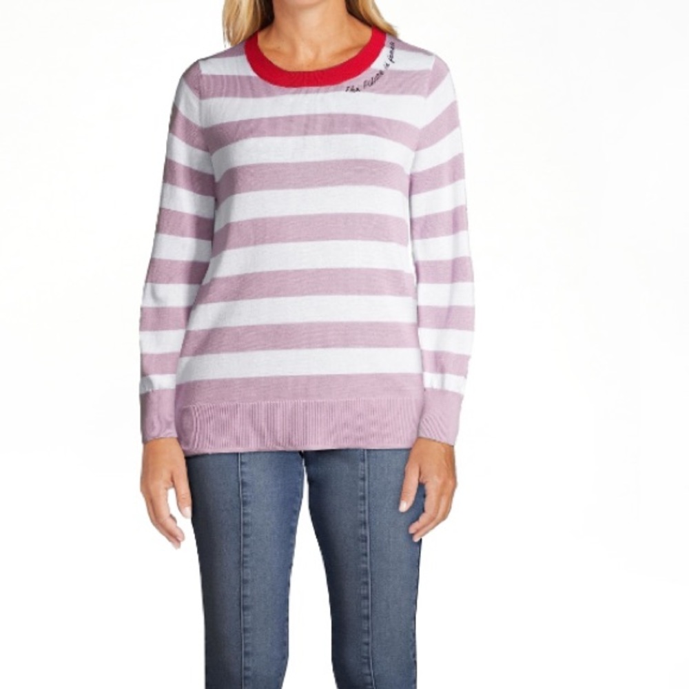 Time and Tru purple & white stripe sweater